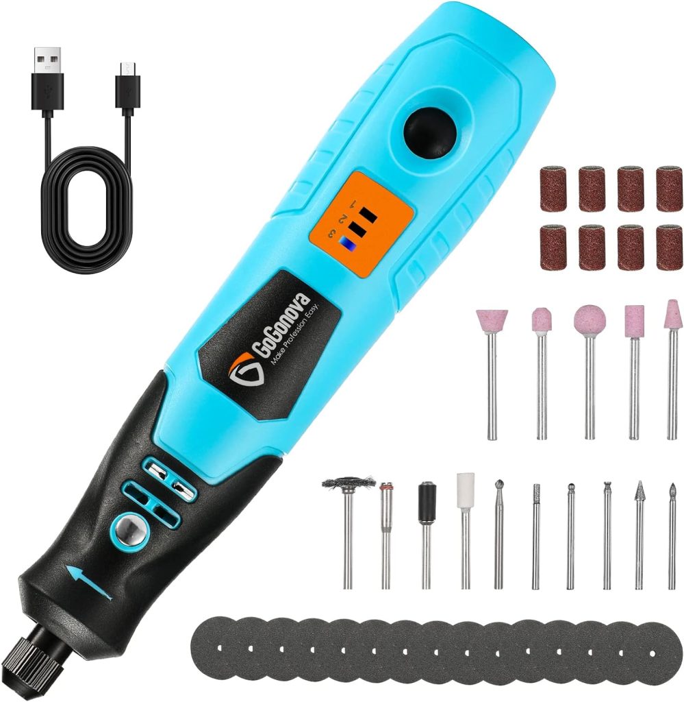 4V Cordless Rotary Tool, GoGonova 3-Speeds 18000 RPM Mini Power Rotary Tool, Rechargeable Rotary Tool for Grinding, Polishing, Wood Carving, Engraving, Soft Metal Drilling, Cutting