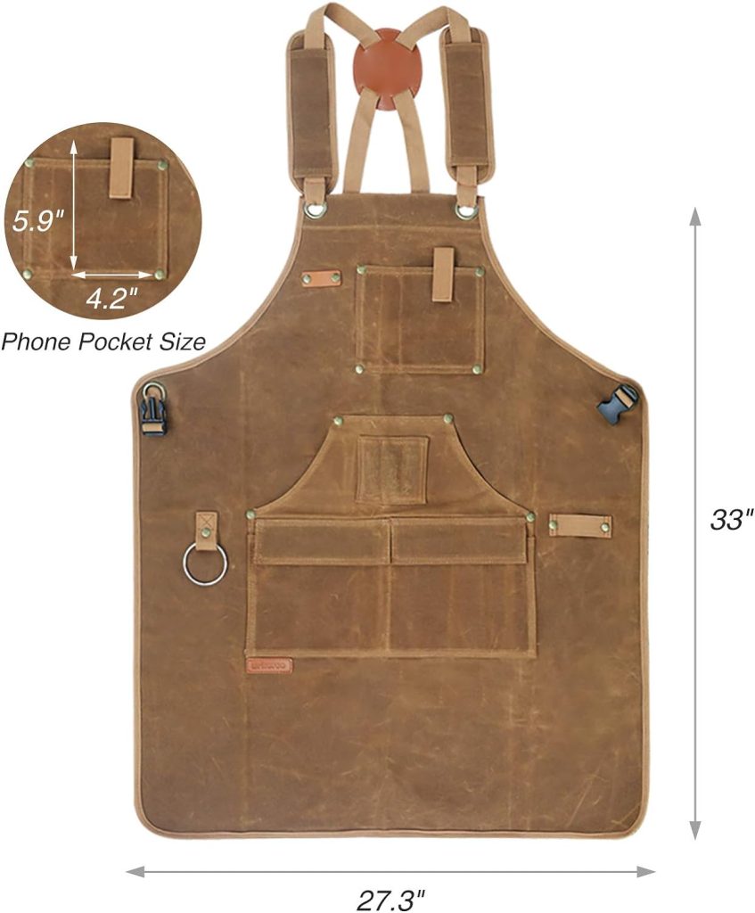 Briteree Woodworking Apron for Men, Gifts for Woodworker, with 9 Tool Pockets, Durable Waxed Canvas Work Apron Briteree Woodworking Apron for Men, Gifts for Woodworker, with 9 Tool Pockets, Durable Waxed Canvas Work Apron
