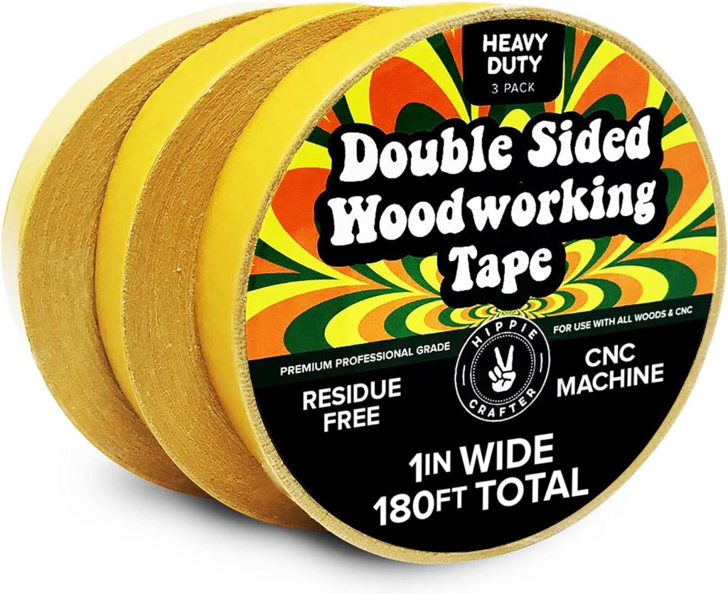 HIPPIE CRAFTER 3 Pk Double Stick Tape Double Sided Woodworking Tape 1 inch Wide Wood Tape for Woodworkers CNC Machines Routing Templates Strong Heavy Duty 60 Feet Each (180FT Total)