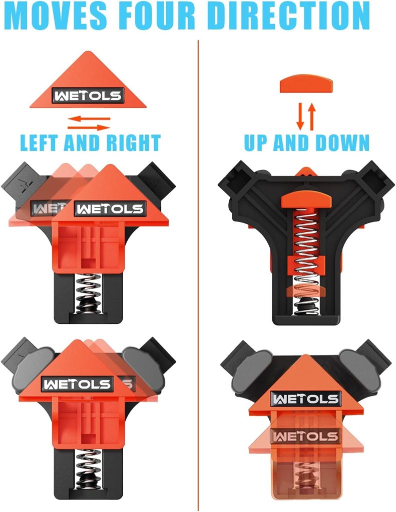 WETOLS Corner Clamp, 90 Degree Right Angle Clamp for Woodworking,4Pcs Fast Adjustable Quick Spring Loaded Woodworking Clamp, Gifts for Dad, Birthday Gifts for Men, Photo Framing-Orange