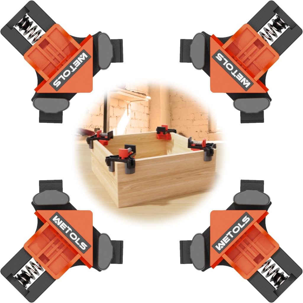 WETOLS Corner Clamp, 90 Degree Right Angle Clamp for Woodworking,4Pcs Fast Adjustable Quick Spring Loaded Woodworking Clamp, Gifts for Dad, Birthday Gifts for Men, Photo Framing-Orange
