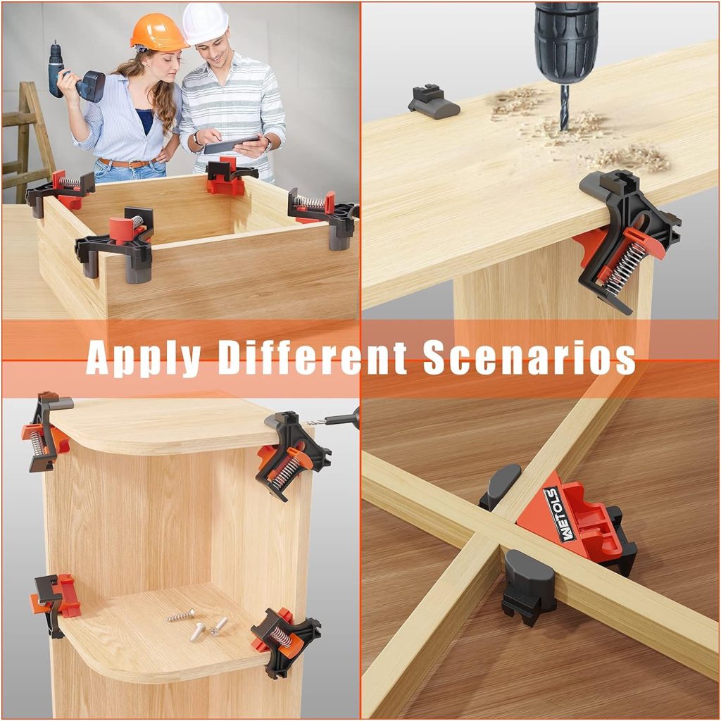 WETOLS Corner Clamp, 90 Degree Right Angle Clamp for Woodworking,4Pcs Fast Adjustable Quick Spring Loaded Woodworking Clamp, Gifts for Dad, Birthday Gifts for Men, Photo Framing-Orange