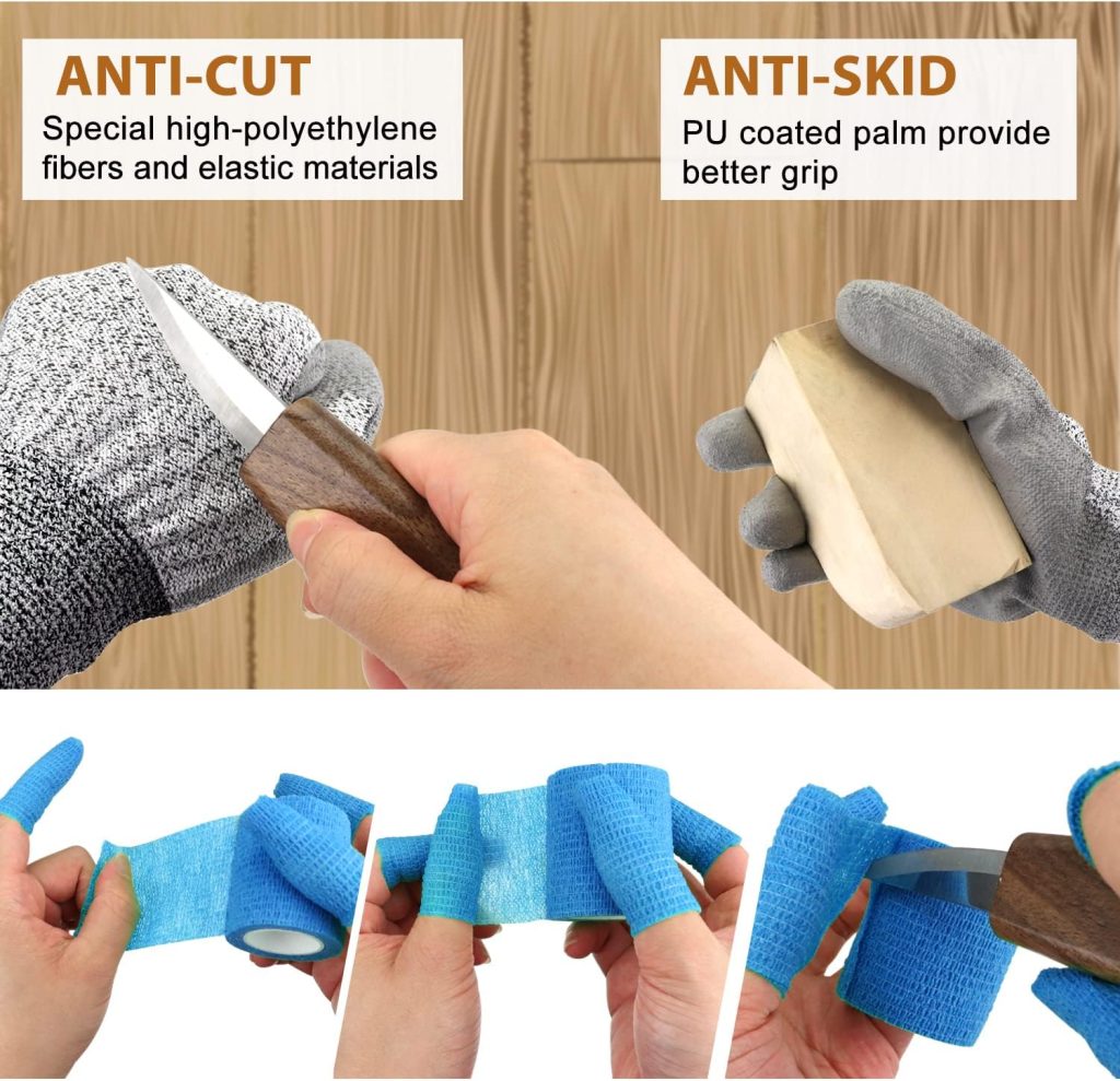 Wood Carving Kit 22PCS Wood Carving Tools Hand Carving Knife Set with Anti-Slip Cut-Resistant Gloves, Needle File Wood Spoon Carving Kit for Beginners Whittling Kit for Kids Adults Woodworking DIY