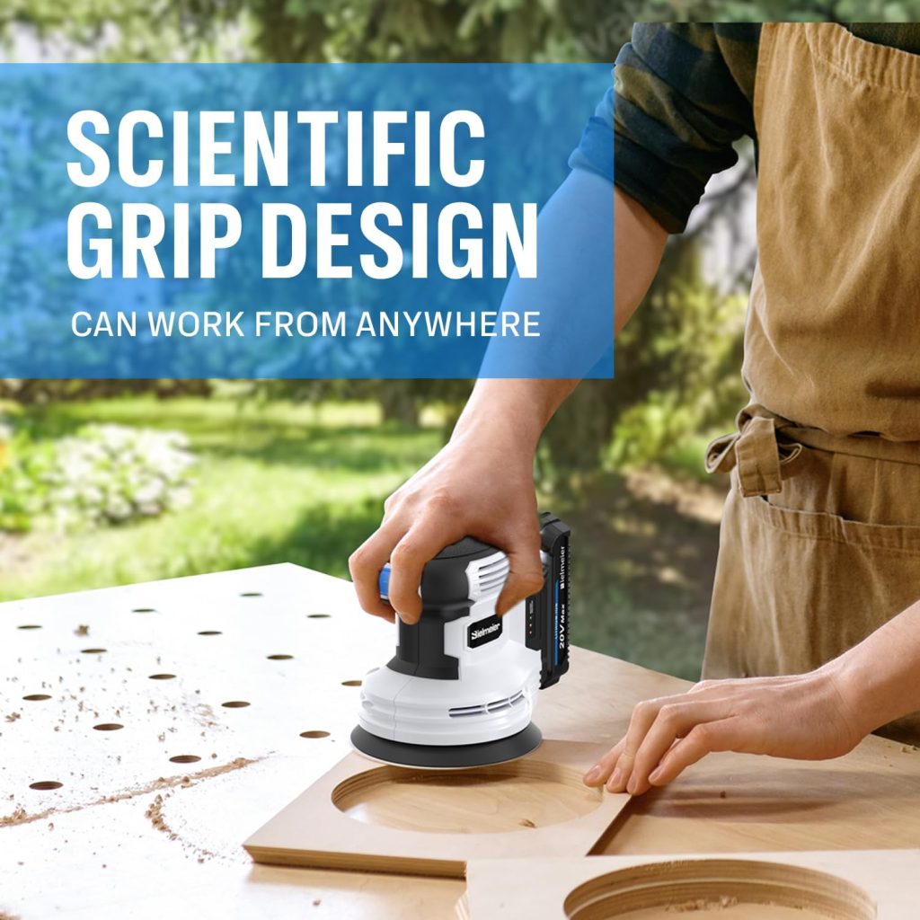 Bielmeier 20V Cordless Random Orbital Sander Kit with 2.0Ah Battery,Fast Charger,6 Variable Speed Electric Hand Sander with 15-Piece Hook  Loop Sandpaper for Woodworking Sanding