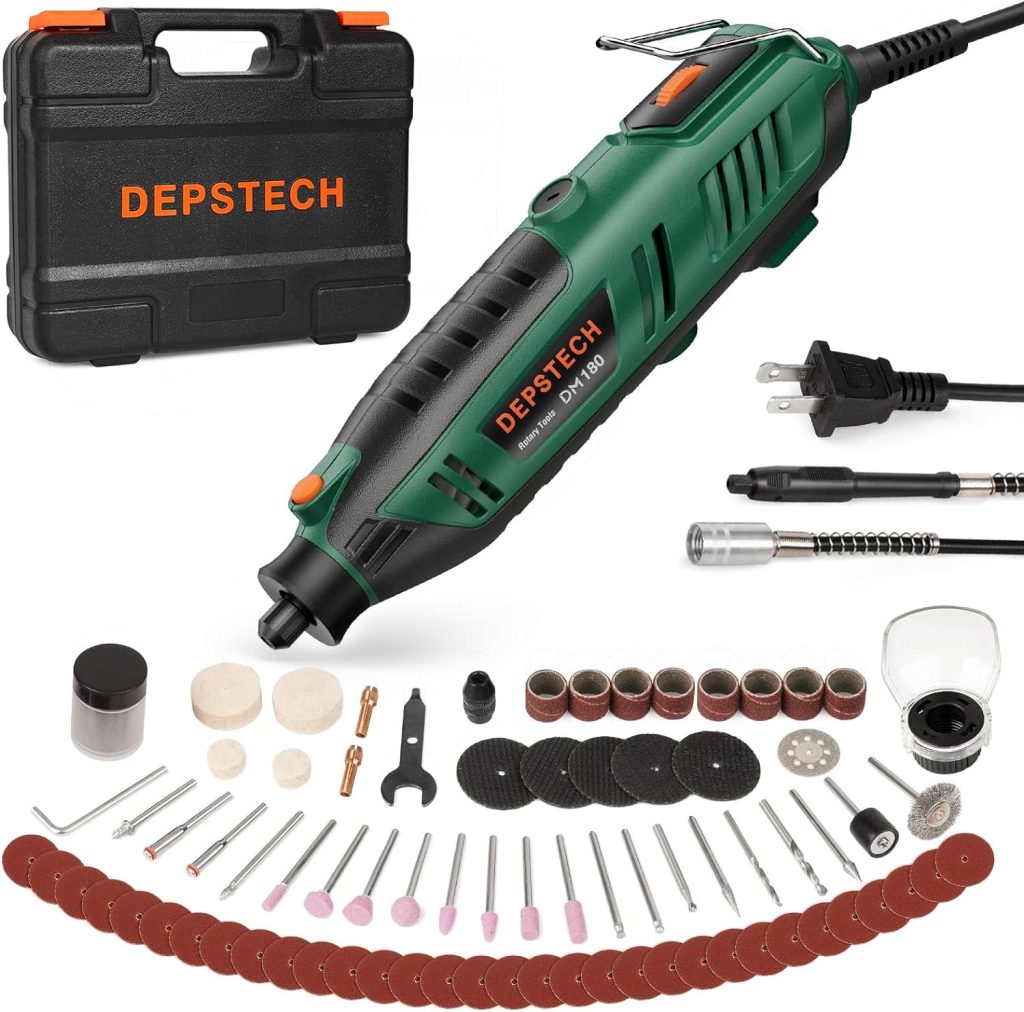 DEPSTECH Rotary Tool, 180W Power Multi Tools Kit 6 Variable Speed 40000RPM Max, Universal Keyless Chuck  Flex Shaft, 128Pcs Accessories Electric Drill Set for Carving, Drilling, Sanding, DIY Craft