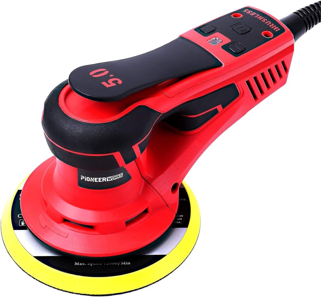 Electric Random Orbital Sander,PioneerWorks Brushless Motor,Powerful 350W  Low Vibration,10000 RPM,6-Inch For Woodworking, Polishing,Carpentry